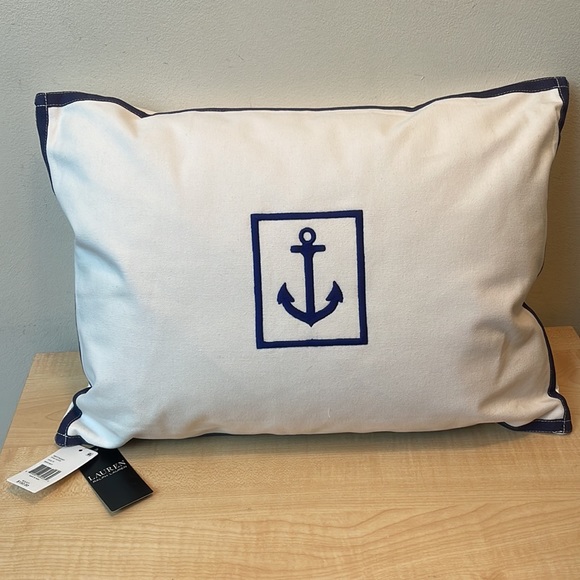 Lauren RL Evan Anchor White/Navy Decorative Pillow w/Pillow Insert 15x20